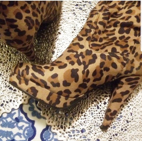 Thigh High Leopard Print Boots - Picture 2 of 7